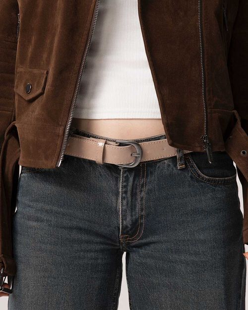 Cintura taupe con fibbia arrotondata, TAUPE