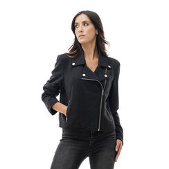 Giubbino nero biker con strass neri, 24Z810015MPNENEM, 001a