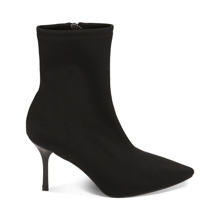 Botas al tobillo negras de tejido, tacòn 8,5 cm, Primadonna, 222162809LYNERO035