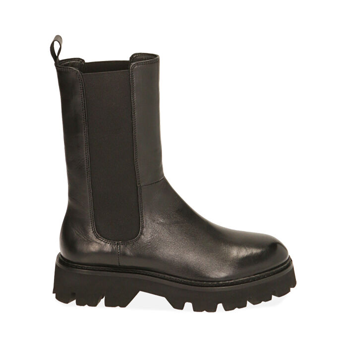 Chelsea boots neri in pelle, tacco 4 cm , Primadonna, 20N845003PENERO039