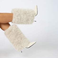 Bottines crème avec talon de 10,7 cm et fourrure synthétique, Primadonna, 262102088FUPANN035, 002a