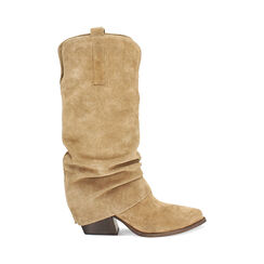 Stivali texani in camoscio taupe con tacco 6 cm, Primadonna, 261020644CMTAUP036, 001a