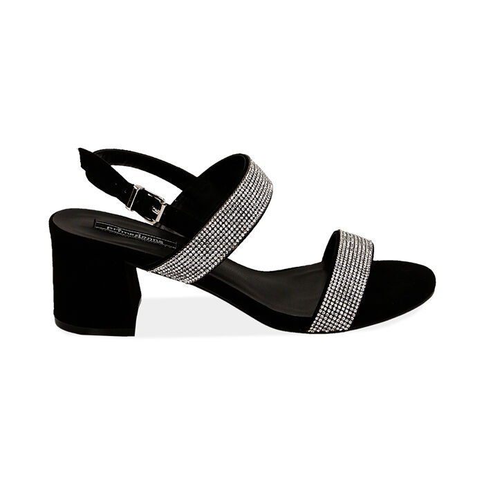 Sandalias negras de microfibra con pedrería, tacón 6,5 cm | Colección  Primadonna Collection