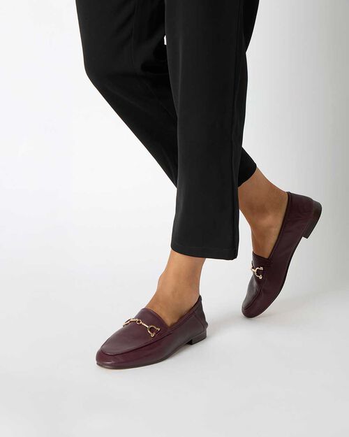 WOMEN SHOES MOCASSINS LEATHER BORD, BURGUNDY