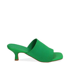 Mules verdi in lycra, tacco 6,5 cm , 192711508LYVERD036, 001a