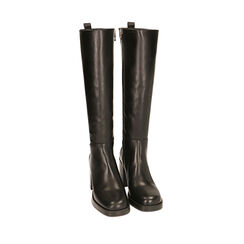 Botas de piel elástica negra, tacón de 8 cm., Primadonna, 20L680815PENERO035, 002a