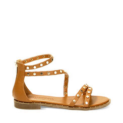 Sandali bassi cognac con borchie, Ultime occasioni, 234922854EPCOGN035, 001a