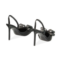 Décolleté slingback nera in raso, tacco 9,5 cm, Primadonna, 232156416RSNERO036, 003 preview