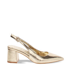 Zapatos de tacón tipo slingback dorados cómodos para mujer, Primadonna, 252121506LMOROG035, 001a