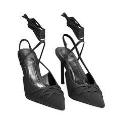 Décolleté slingback donna nere con lacci, tacco 9,5 cm, Primadonna, 252156420LYNERO035, 003 preview