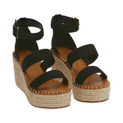 Sandali neri in microfibra, zeppa 9 cm , 174963020MFNERO036, 002a