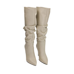 Bottes gaufrées en cuir blanc cassé, talon 10 cm , Primadonna, 20L660010PEPANN036, 002a
