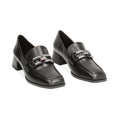 Mocassino nero, tacco largo 4 cm, Primadonna, 244906802EPNERO035, 002 preview
