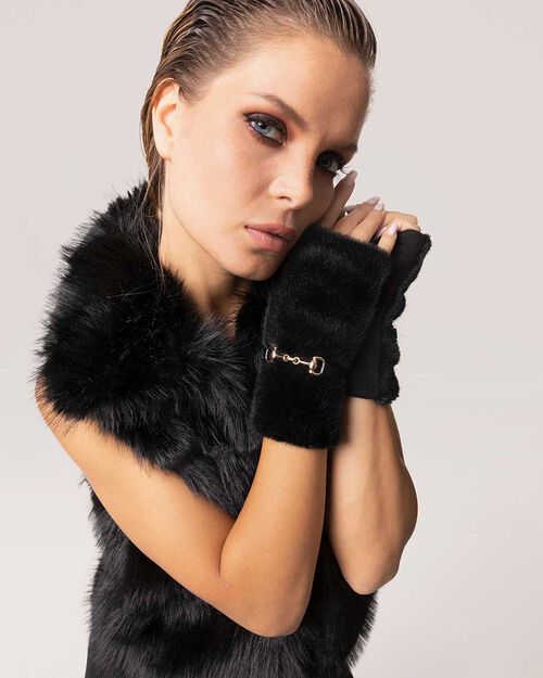 Gants noirs avec d&eacute;tail dor&eacute;, BLACK