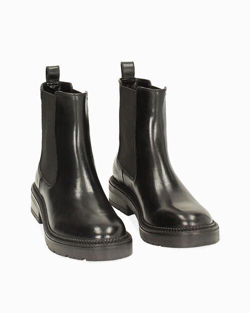 Beatles neri in pelle con suola in gomma, BLACK