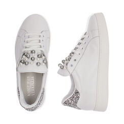 Sneakers bianche in pelle con glitter argento , SPECIAL WEEK, 17L600400PEBIAR035, 003 preview