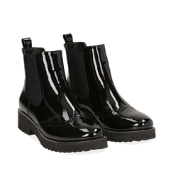 Chelsea boots neri in vernice con lavorazione Duilio, Stivaletti, 143055702VENERO036, 002a