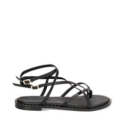 Sandali bassi neri con fascette in pelle, Ultime occasioni, 23S900550PENERO035, 001a