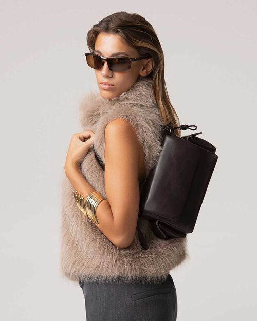 Dark brown mini bag with removable strap, DK BROWN