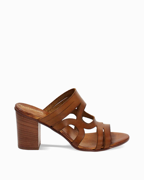Mules open toe cognac tacco 8 cm, COGNAC