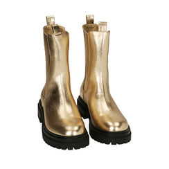 Botines Chelsea en oro laminado, tacón de 4,5 cm, Primadonna, 203011211LMOROG036, 002a