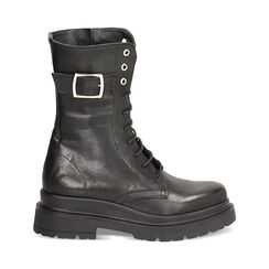 Bottines à lacets pour femme en cuir lavé noir, Primadonna, 261050504PANERO036, 001 preview