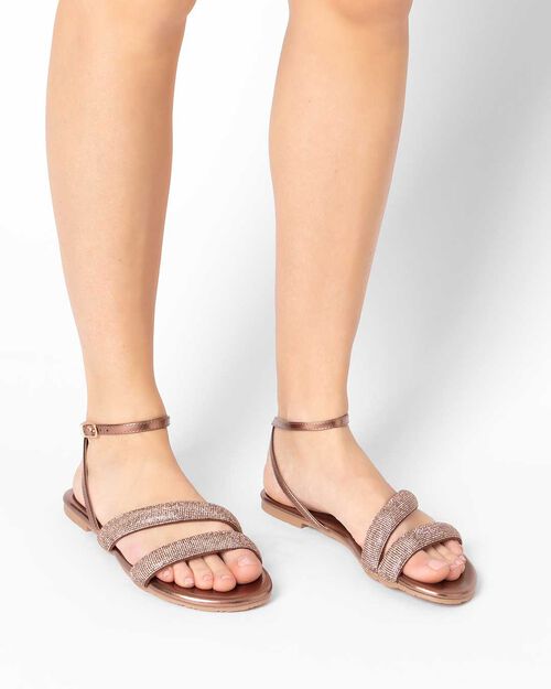 Sandali bassi donna rame in laminato con pietre, COPPER