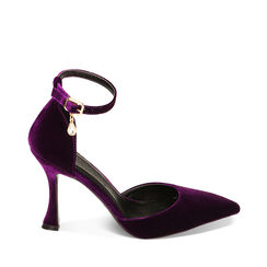 Décolleté viola in velluto, tacco 9,5 cm, 222126351VLVIOL035, 001a