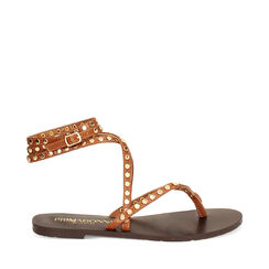 Sandales plates femme marron avec clous, Primadonna, 254956868EBMARR035, 001a