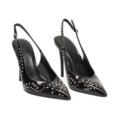 Décolleté slingback nere in naplack con tacco 10 cm, Primadonna, 262130647NPNERO040, 003 preview