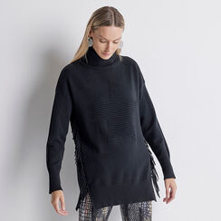 Maglione maxi nero con frange, Primadonna, 22U535933TSNEROUNI, 004 preview