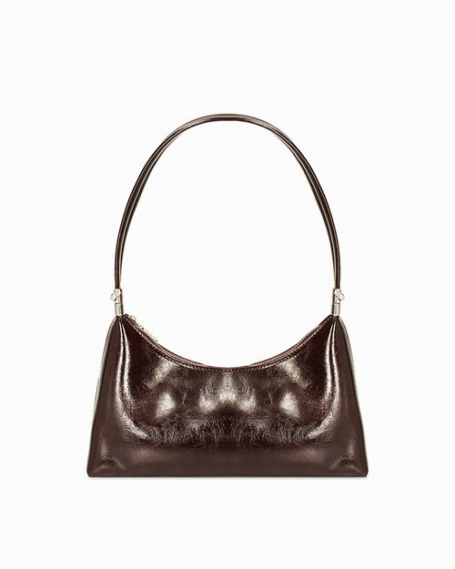 Mini sac marron brillant &agrave; bandouli&egrave;re, BROWN
