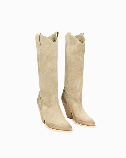 WOMEN SHOES BOOTS SUEDE BEIG, 