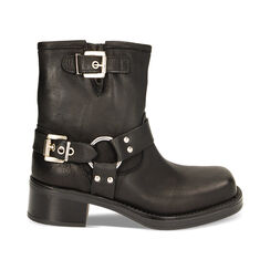 Biker nero in pelle, tacco 4,8 cm, Primadonna, 227277300PENERO037, 001 preview