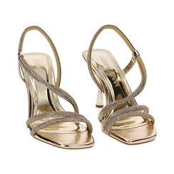 Sandali oro in laminato e pietre, tacco 8,4 cm, Primadonna, 232102302LPOROG038, 002 preview