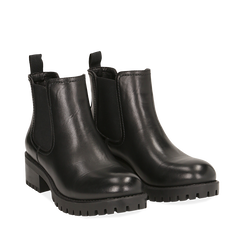 Chelsea boots neri in eco-pelle, tacco 4,5 cm , Scarpe, 143096910EPNERO036, 002a
