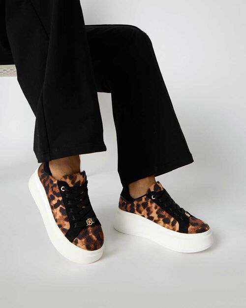 Sneakers leopardate con suola bianca, LEOPARD