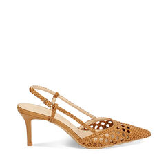 Zapatos de tacón slingback color coñac para mujer con trenzado, Primadonna, 252103536EICOGN036, 001a
