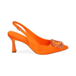 Décolleté slingback arancio in raso, tacco 7,5 cm, Primadonna, 214903217RSARAN035, 001 preview