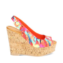 Cuñas mujer multicolor naranja en satén, Primadonna, 254907982RSMUAR035, 001a