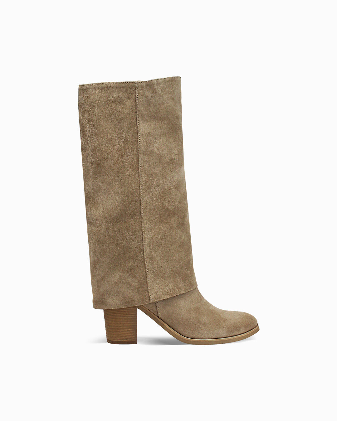 Stivali in camoscio beige con risvolto del gambale