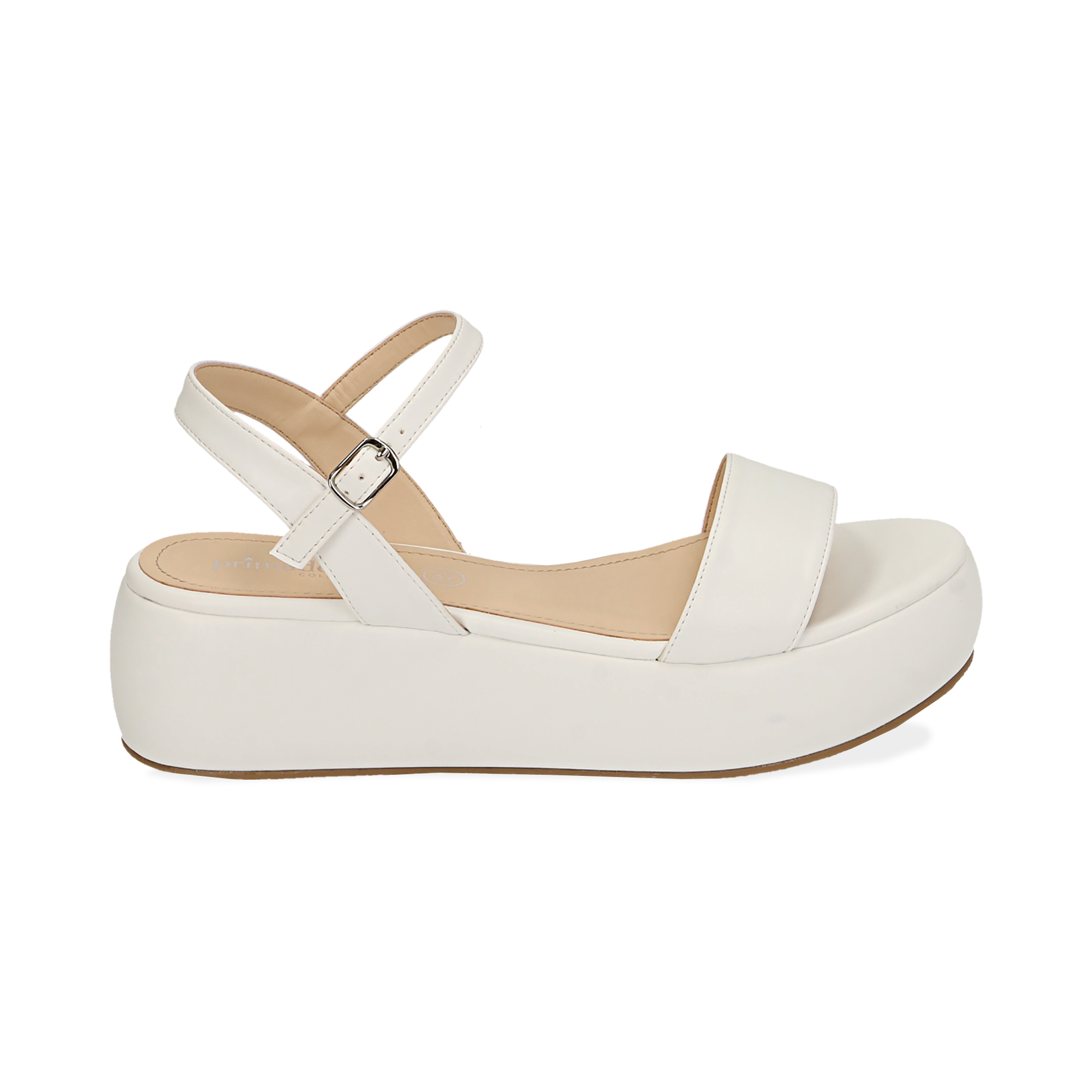 Sandali bianchi in eco-pelle, zeppa 5 cm | Primadonna Collection