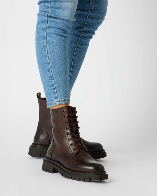 WOMEN SHOES BIKERS LEATHER MORO, DK BROWN