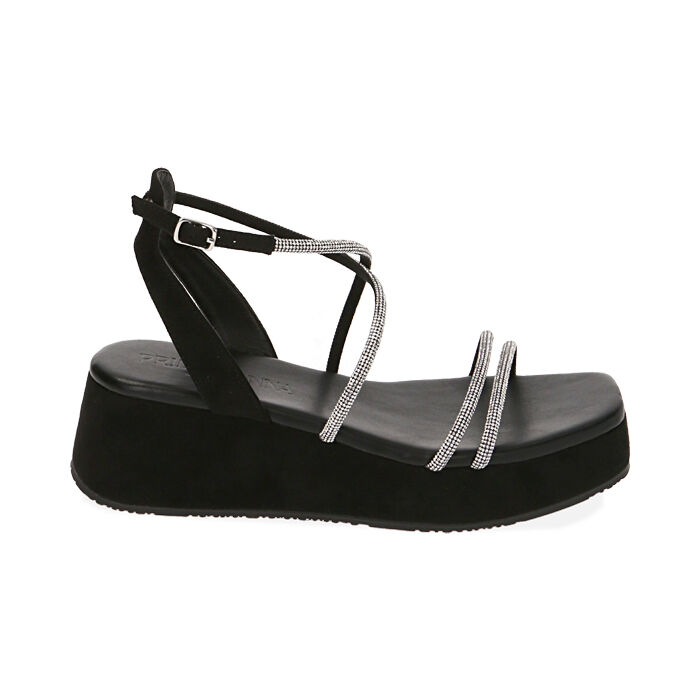 Sandali donna neri in microfibra zeppa 5 5 cm Primadonna Collection