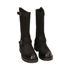 Stivaletti biker neri in nabuk, tacco 4,2 cm, Primadonna, 220690901NBNERO035, 002 preview
