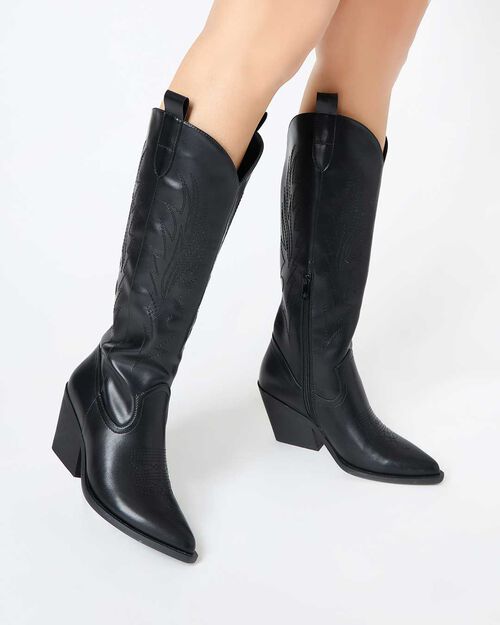 Stivale texano con tacco 8 cm, BLACK
