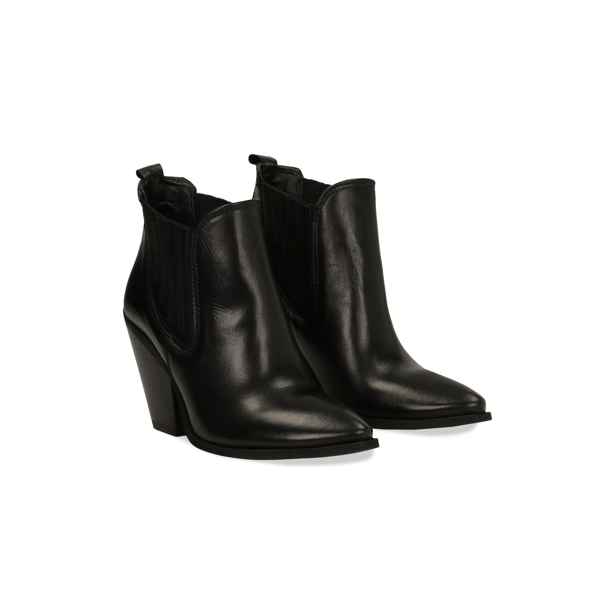 Stivaletti Camperos neri in vera pelle con banda elastica, tacco 8,5 cm |  Primadonna Collection