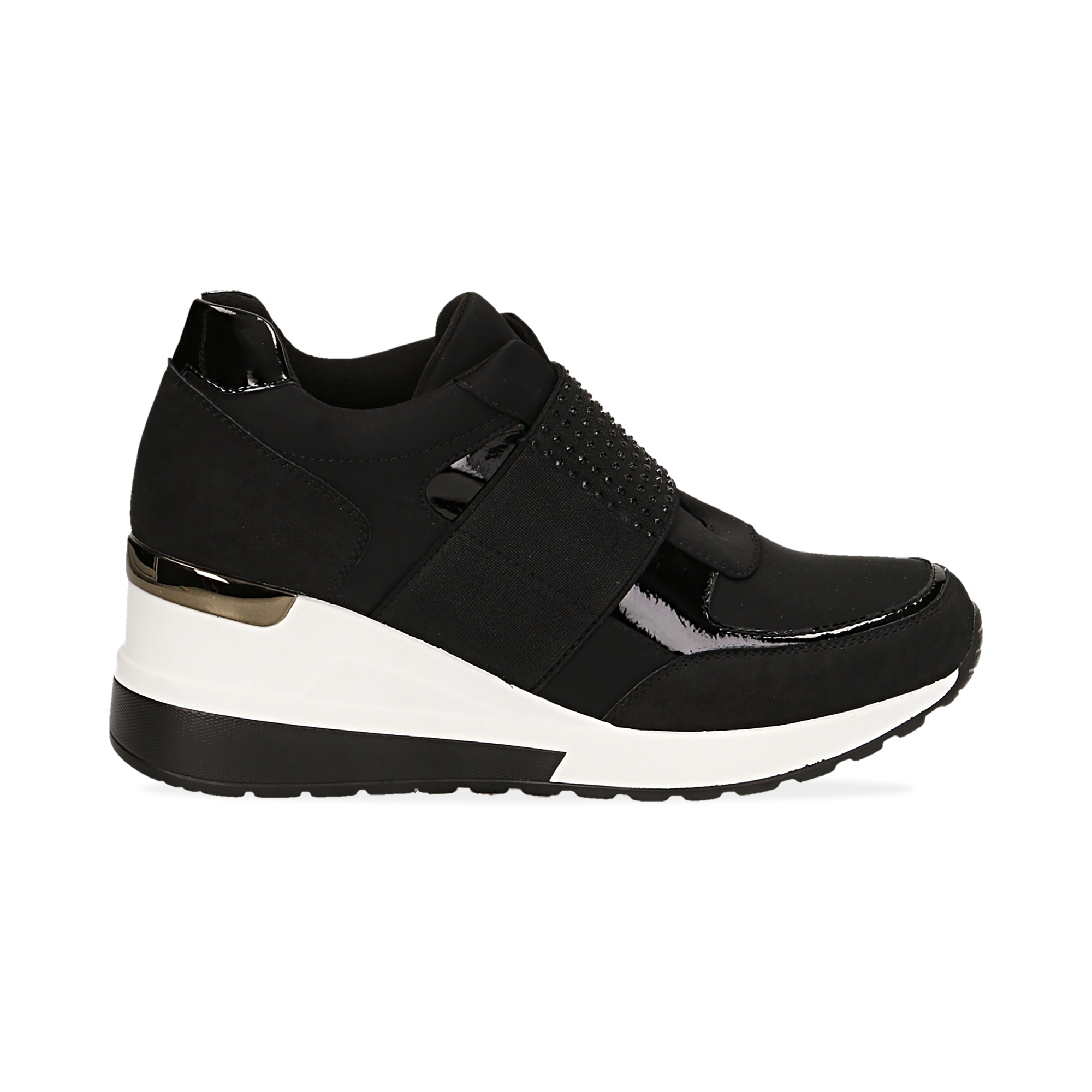 Slip-on nere in lycra, zeppa 6 cm | Primadonna Collection