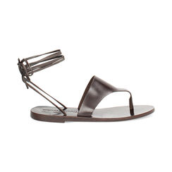 Sandalias bajos para mujer color marrón oscuro en cuero nappa, Primadonna, 25B816001VAMORO035, 001 preview