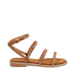 Sandali bassi donna cognac in microfibra, Primadonna, 25P147508MFCOGN035, 001a